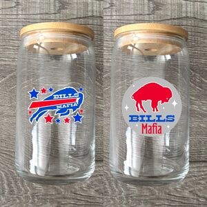 Buffalo Bills beer glass with lid and straw